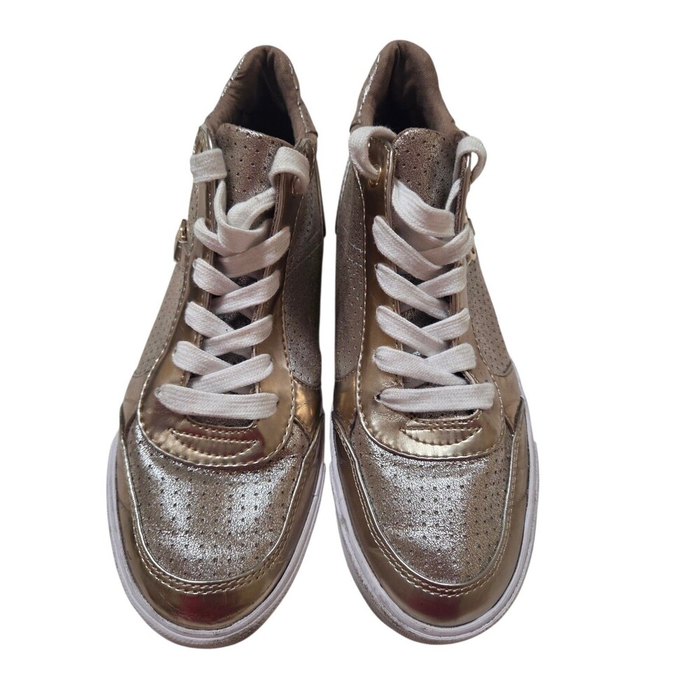 GUESS High Top Gerree Sneakers Shoes Gold Logo Lace Up Women's 7.5 S2 - Picture 2 of 11